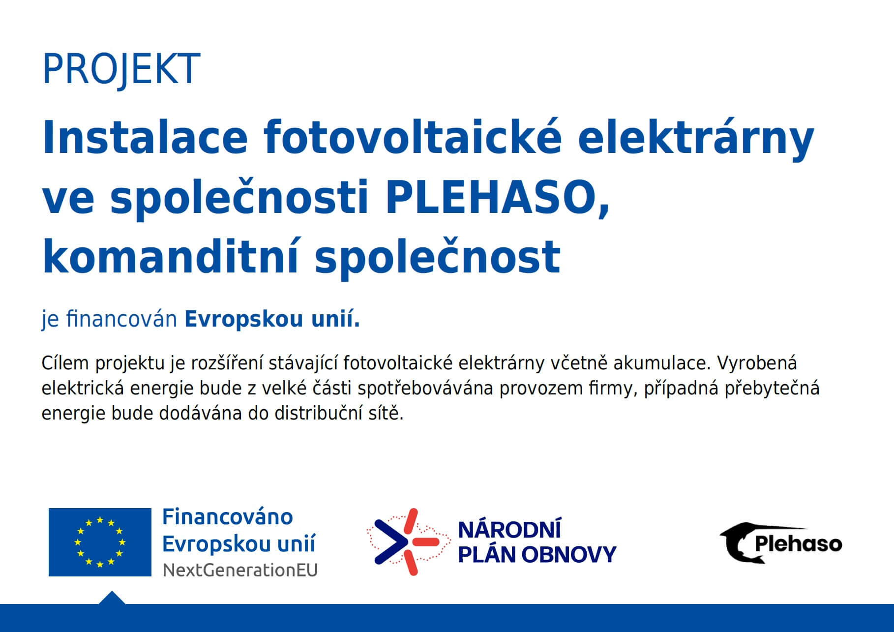 Instalace fotovoltaické elektrárny ve společnosti PLEHASO